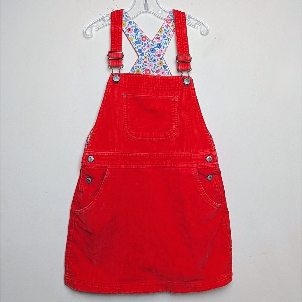 Mini Boden Corduroy Bib Overall Dress Orange Adjustable Straps Pockets Size 7-8Y